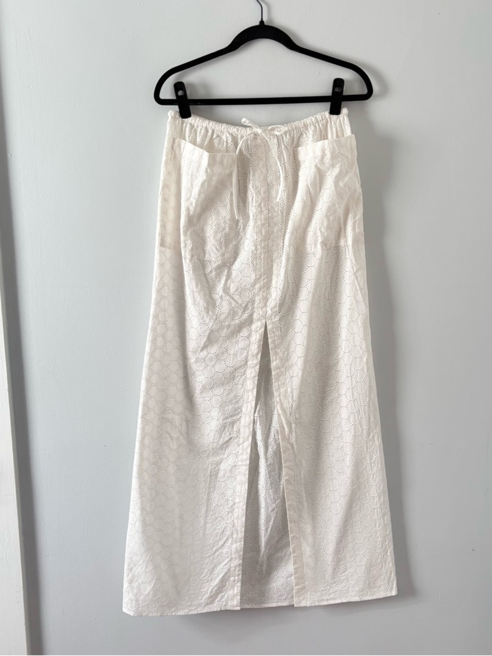Lovers + Friends Eyelet Maxi Skirt Midi Tie Waist Drawstring Sheer Slit Revolve